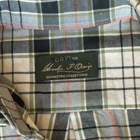 Orvis Mens Long Sleeve Button Down Shirt Cotton-Flannel Plaid Green/Cream Large - Picture 6 of 10